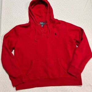 Vintage Polo Ralph Lauren‎ Men's XL Hoodie Sweatshirt Henley Red HEAVY Y2K FLAW